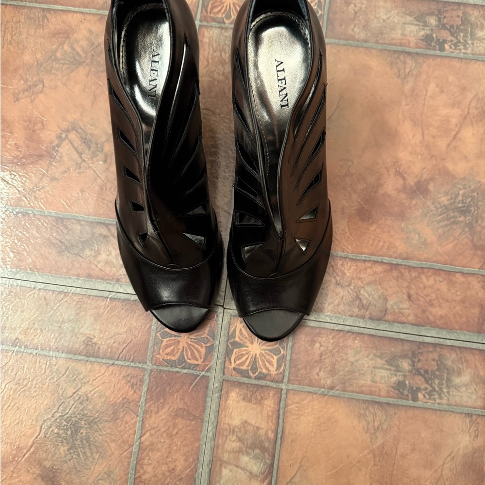 Alfani Black Cutout Peep-Toe Heels